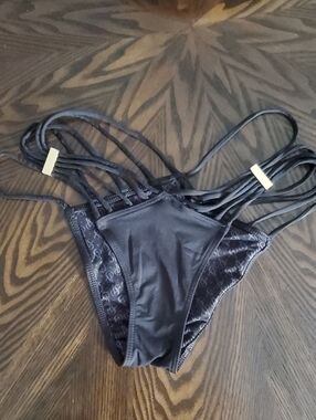 Victoria's Secret Black Swim Strappy Bottom with Gold Hardware
